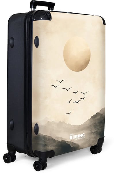 NoBoringSuitcases.com® - Koffer groot - Reiskoffer lichtgewicht - Vogels met zon boven mistig berglandschap - Rolkoffer met 4 wielen - Grote trolley XL - 98 liter bagage