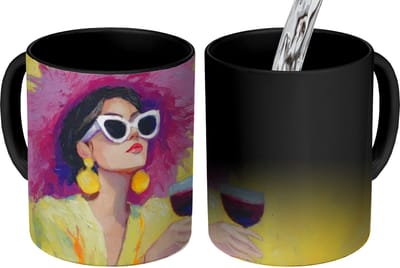Magische Mok - Foto op Warmte Mokken - Koffiemok - Vrouw - Hoed - Paars - Wijn - Magic Mok - Beker - 350 ML - Theemok
