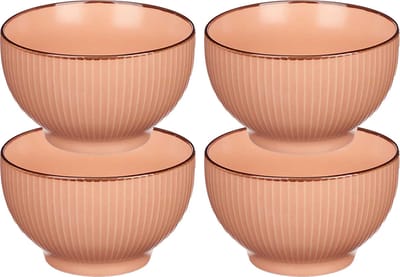 Vivalto Kommetjes/serveer schaaltjes/soepkommen - 4x - Mistique - porselein - D14 x H8 cm - zalm roze - Stapelbaar