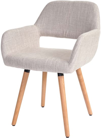 Eetkamerstoel MCW-A50 II, keukenstoel, retro jaren 50 ontwerp ~ textiel, crème/grijs, lichte poten
