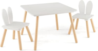 Kindertafel en stoelen set voor kinderen van 3 tot 6 jaar met konijnenvorm