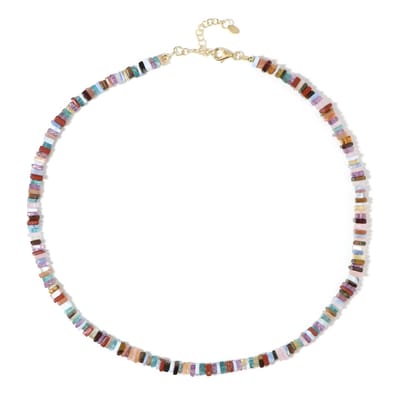 Cavill - Vergulde Zilveren Halsketting 925 Sterling - 113,92 ct Zambia-Amethist - Fancy Kralen Rozenkwarts & Rode Tijgeroog - Verstelbaar 45-50 cm