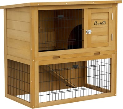 PawHut - Konijnenhok - Hout - 85x50x80cm - Geel