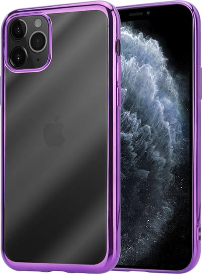 ShieldCase paarse metallic bumper case geschikt voor Apple iPhone 11 Pro Max hoesje - Doorzichtige cover met extra stevige paarse randen - optimale bescherming - Transparant / paars