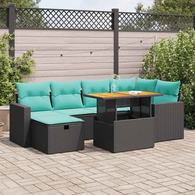 vidaXL - 7-delige - Loungeset - met - kussens - poly - rattan - acacia - bruin