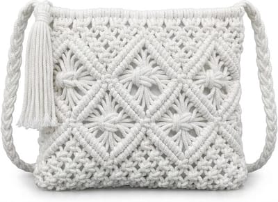 Handgemaakte schoudertas voor dames, stijlvolle strandtas in wit, perfect voor zomervakanties en uitjes