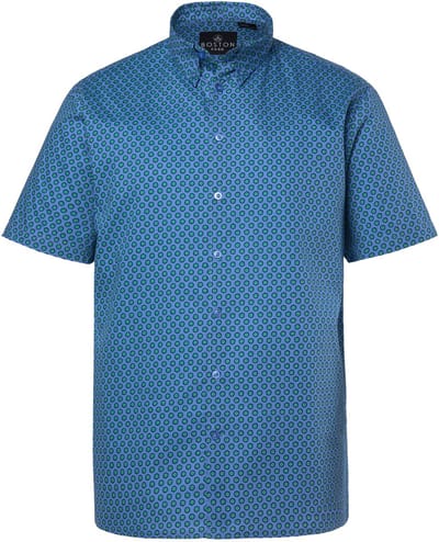 Boston Park - Heren - Overhemd korte mouwen buttondown-kraag Comfort Fit - Denim blauw - Maat 3XL