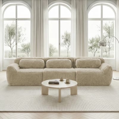 Driezitsbank met diepe zitting - modulair ontwerp - antislipbodem - geen montage nodig - met kussen - voor de woonkamer - lichtkaki