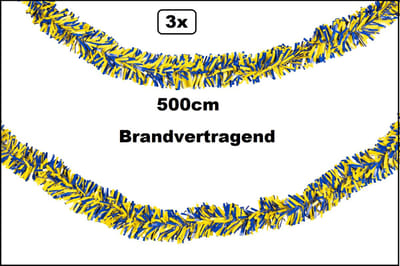 3x PVC folie draaiguirlande blauw/geel 500cm BRANDVERTRAGEND - Carnaval thema feest party fun optocht