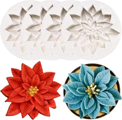 4-delige Siliconen Mallen voor Kerstmis met Hulstbladeren voor Chocolade, Taarten, Fondant en Zeepmaken