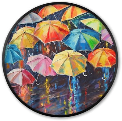 Poster in lijst Rond - Fotolijst 60x60 cm - Posters - Paraplu's - Schilderij - Kunst - Regenboog - Ronde posterlijst zwart - Decoratie - Wanddecoratie woonkamer - Muurdecoratie slaapkamer