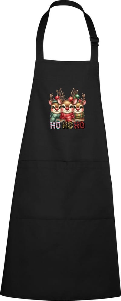 Zwart schort met Full Color Ho Ho Ho met schattige rendieren