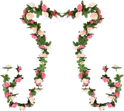 Rozenrank Slinger - Kunstbloemen Planten - Feest Tuin Decoratie - Zijden Stof Bladeren - 2 x 246 cm - Roze