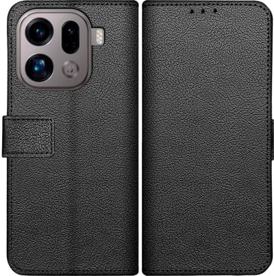 Just in Case hoesje geschikt voor Oppo Find X9 Pro Hoesje met Pasjeshouder - Bookcase Classic - Zwart