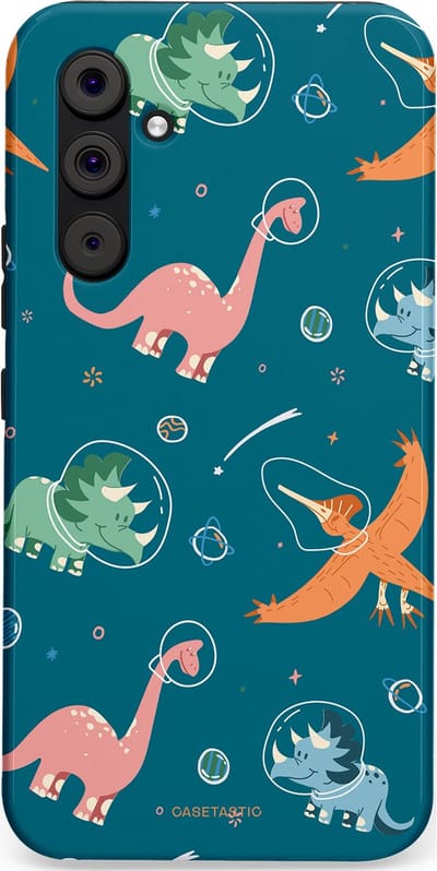Casetastic hoesje geschikt voor Samsung Galaxy A54 (2023) 5G - Dubbellaagse bescherming - Ruimte raptors - Fashion Case - Petrol Perzik