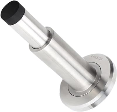 Zware muurgemonteerde RVS deurstopper zilver, verstelbaar van 69 tot 112 mm met zachte rubberen bumper, beschermt muren en deuren, geschikt voor binnen en buiten, basisdiameter 49 mm