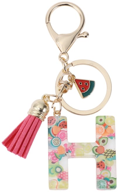 Dailygoods- Sleutelhanger met letter H - Fruitsleutelhanger - Sleutelhanger met kwastje - Sleutelhanger voor vrouwen - Duurzaam harsmateriaal - 9,3 cm lang - Sleutelhanger Met Initialen
