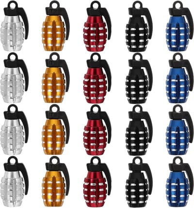 Set van 20 Ventieldoppen in Garnet Vorm voor Auto, Fiets, Motor en Scooter - Metalen Ventilkappen in Rood, Zwart, Wit, Blauw en Geel voor Verbeterde Bescherming en Stijl