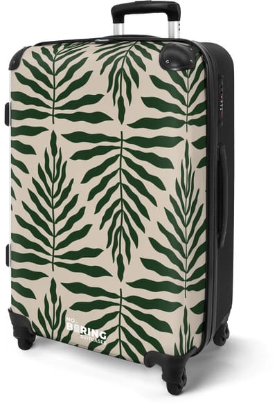 NoBoringSuitcases.com® - Koffer groot - Rolkoffer lichtgewicht - Bladeren in groen en beige - Vakantie reiskoffer met 4 wielen - Grote trolley XL - Travel suitcase large - 20 kg bagage - Ruimbagage medium met TSA slot