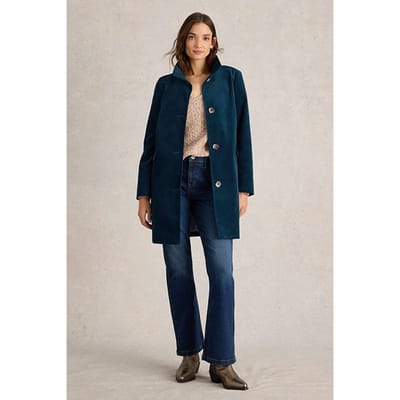 White Stuff Karla Velvet Coat Dark Teal Größe: 10 REGULAR | Einreihige Mäntel Outlet | Damen | Cyan
