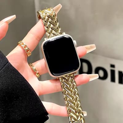 MY PROTECT - Luxe Metalen Visgraat Slim Bandje - Geschikt Voor Apple Watch Bandje - Series 1/2/3/4/5/6/7/8/9/10/SE - 38mm - 40mm - 41mm - 42mm - Goud