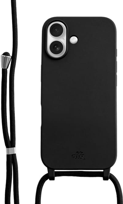 xoxo Wildhearts silicone case met koord - Telefoonhoesje geschikt voor iPhone 17 - Backcover met telefoonkoord - Hoesje met koord - telefoonketting - verstelbaar koord - Zwart