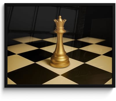 Poster in lijst - Fotolijst 70x50 cm - Posters - Koningin - Schaakstuk - Geblokt - Goud - Posterlijst zwart - Decoratie - Wanddecoratie woonkamer - Muurdecoratie slaapkamer