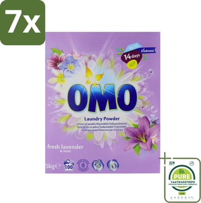 7 x Omo - Waspoeder - Lavendel & Mint - 5 kg - 100 Wasbeurten - Grootverpakking - Wasmiddel - Waspoeder - Lavendel En Mint - Wasbeurt - Wasgoed