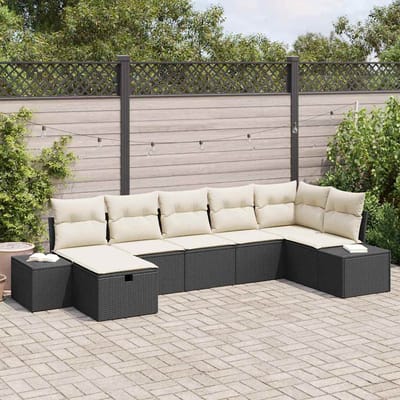 vidaXL - Tuinbank - Set - 7 - st - Zwart - poly - rattan