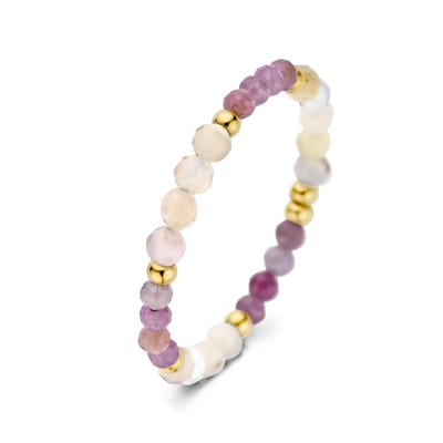 CO88 Collection Ring met Natuursteen - Dames Ring - Sodaliet - Kralen - Ring met steen - Maat 52 - Roze - Goudkleurig - 8CR-10051-52