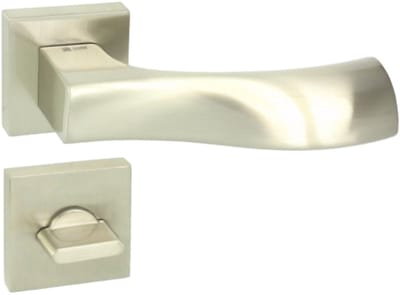 Domino® Deurkrukgarnituur LIVA QR M9 - Nikkel gelakt - WC met Vierkant Rozette - Deurbeslag van aluminium - Deurklink voor badkamer, badkamerdeuren, kelderdeur en binnendeur