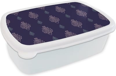 Broodtrommel Wit - Lunchbox - Brooddoos - Art Deco - Contour - Patronen - 18x12x6 cm - Volwassenen