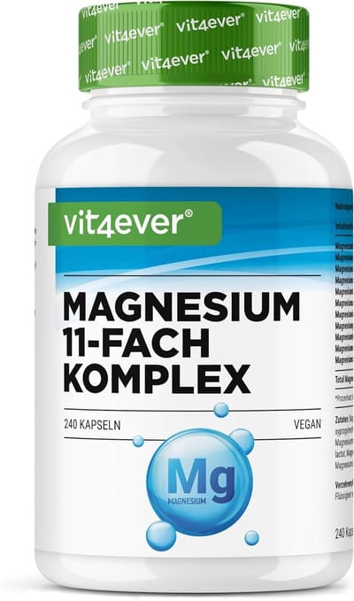 Magnesium Complex - 240 capsules - Gemaakt van 11 hoogwaardige verbindingen - 408 mg elementair magnesium per dagelijkse dosis - Hoog gedoseerd - Veganistisch - Vit4ever