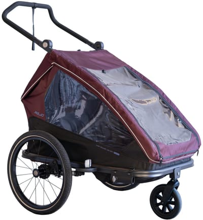XLC Duo T Fietskar 3-in-1 – Kinderfietskar, Buggy & Jogger – 2 Kinderen – Burgundy/Lilac – Incl. Buggywiel