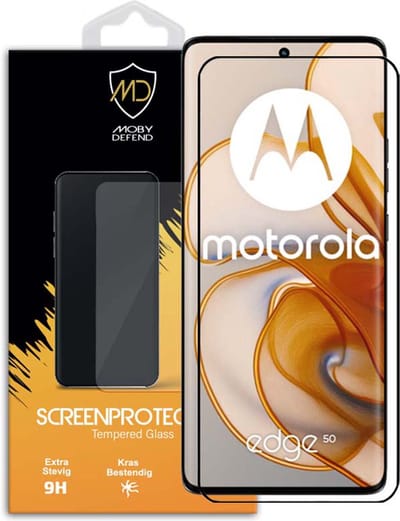 MobyDefend Screenprotector - Geschikt voor Motorola Edge 50 - Screensaver Met Zwarte Randen - Gehard Glas