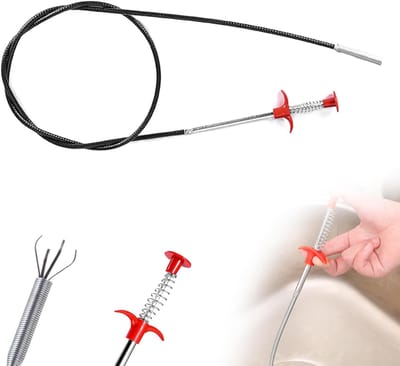 Ontstoppingsveer - Veerbelaste ontstoppingsstaaf - Efficiënte reiniging - Voor toiletten, badkamers, douches - Ideaal voor het verzamelen van afval, afvoeren, gootstenen, toiletten en het reinigen van drogerventilatie - Zilver - 60cm