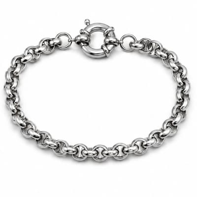 Mbrace Dames Armband 316L Edelstaal met Decoratieve Veerringsluiting – Hoogglans Schakelarmband – Luxe Tijdloos Design – Zilverkleurige Stalen Armband voor Dames
