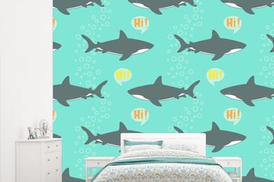 Behang - Fotobehang Patronen - Water - Haai - Jongens - Jongetje - Kind - Kids - Breedte 315 cm x hoogte 260 cm