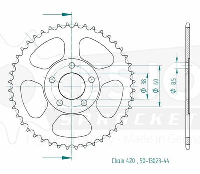 Couronne transmission Esjot pour moto MSA 50 Rse 1999-01 13023 44 dts alésage 38
