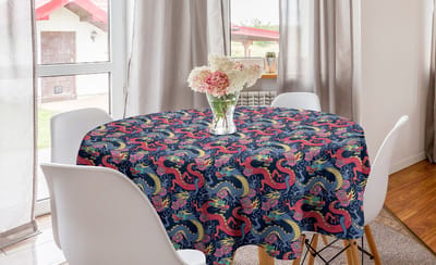 ABAKUHAUS Dragon Ronde Tafelkleed, Zeer Sierlijke Bloemen, Cirkelvormig Tafelkleed Deksel voor eetkamerkeukendecoratie, 150 cm, Meerkleurig