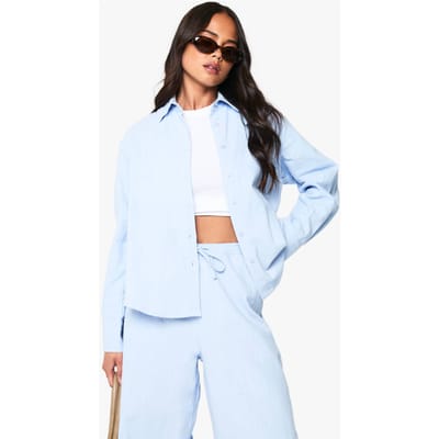 boohoo Dames Linnen Look Oversized Shirt | Powder Blue | Maat: 10