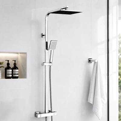 Dailygoods- Doucheset complete set - Regendouche 25 x 25 cm - Douchestang roestvrij staal - Thermostaat douchekraan - Hoogte verstelbaar - Anti-verbranding bescherming - Douchesysteem