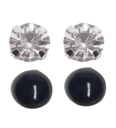 Magneet oorbellen 2 paar zwart strass 8 mm