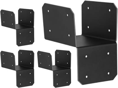 Houten Paalhouders - Stalen Balkenhouder - Terras Carport - Roestbestendige Constructie - Set van 4 - Grijs