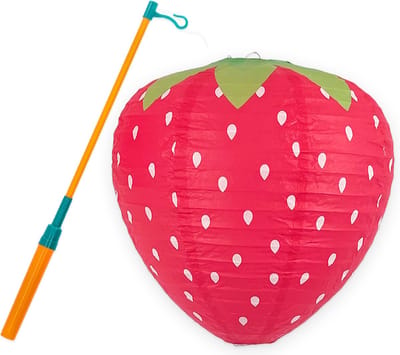 Lampion - Sint Maarten - Lampionstokje - Met Lichtje - Aardbei - Treklampion - Papier - Kind - Rood - Versiering - 1 Stuk