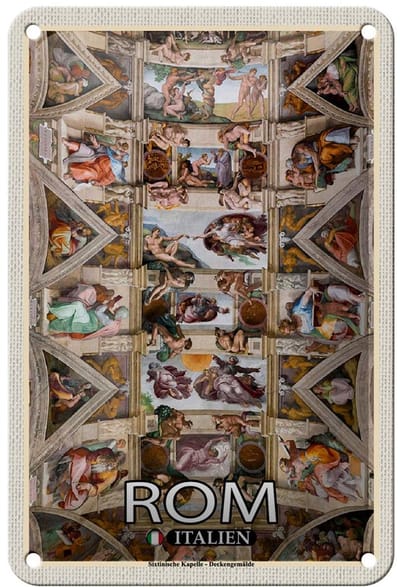 Blechschild Reise Rom Sixtinische Kapelle Deckengemälde 12x18cm Schild