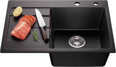 SOFETIY MAX Granieten Spoelbakken (65*45cm) - Spoelbak Keuken Zwart - Wasbak Keuken Met Waterafvoersysteem en Afdruiprek