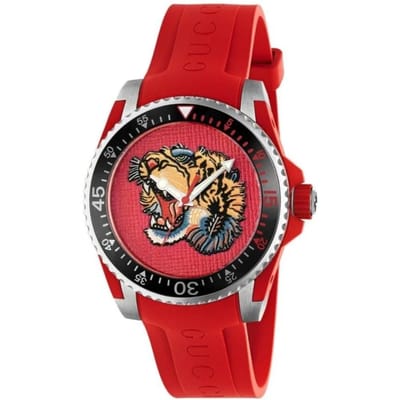 Gucci YA136315 Dive rode tijgerkop wijzerplaat herenhorloge