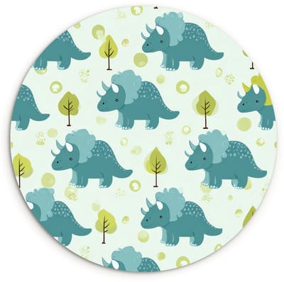 WallCircle® Wandcirkel 120x120 cm - Muurcirkel Triceratop - Blauw - Stippen - Boompjes - Muurdecoratie woonkamer - Wanddecoratie slaapkamer - Kamer decoratie accessoires - Ronde schilderijen XXL