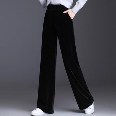 Nieuwe Winterstijl Velvet Goudfluweel Wijde Pijpen Broek voor Dames Gedrapeerde Broek Hoge Taille Rechte Pijpen Casual Veelzijdige Damesbroek M black